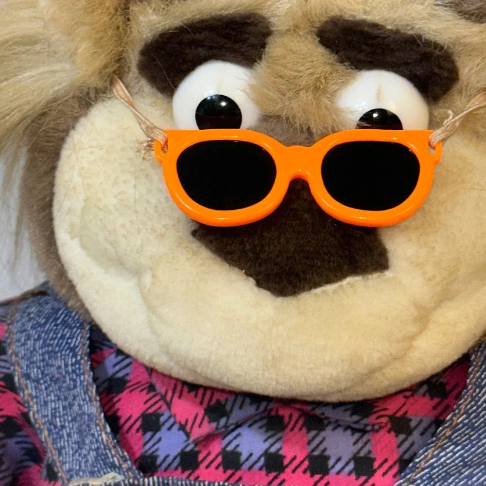 Vintage Bubba Lion Plush 80s 90s Retro Denim Overalls Orange Sunglasses Untested